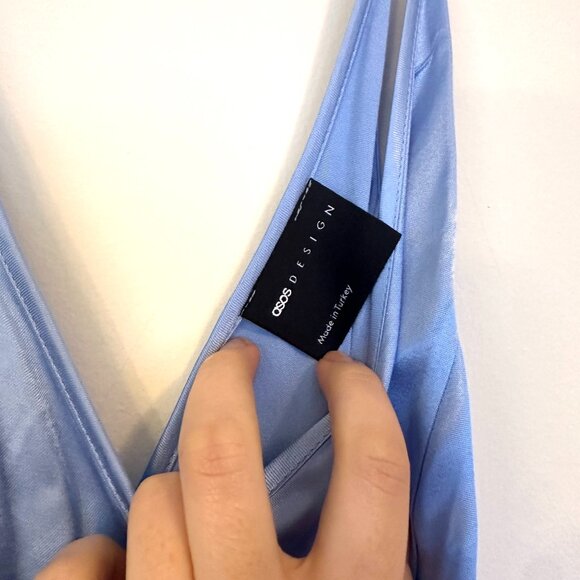Asos Light Blue Satin Slip Maxi Dress - Picture 7 of 10